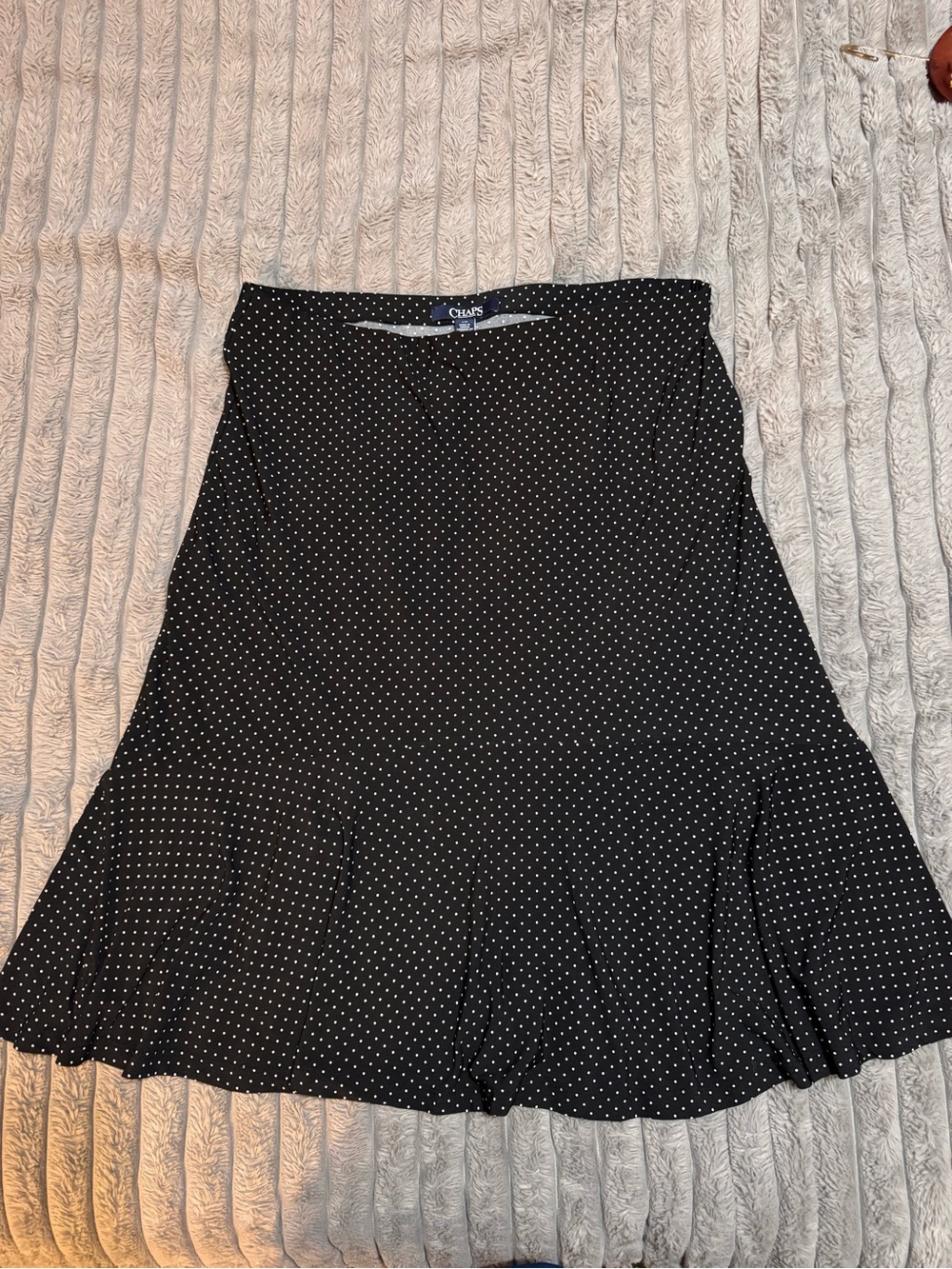 Chaps Black with White Polka Dot A-Line Skirt